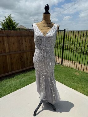 Ever Pretty Silver Sequined V-Neck Gown